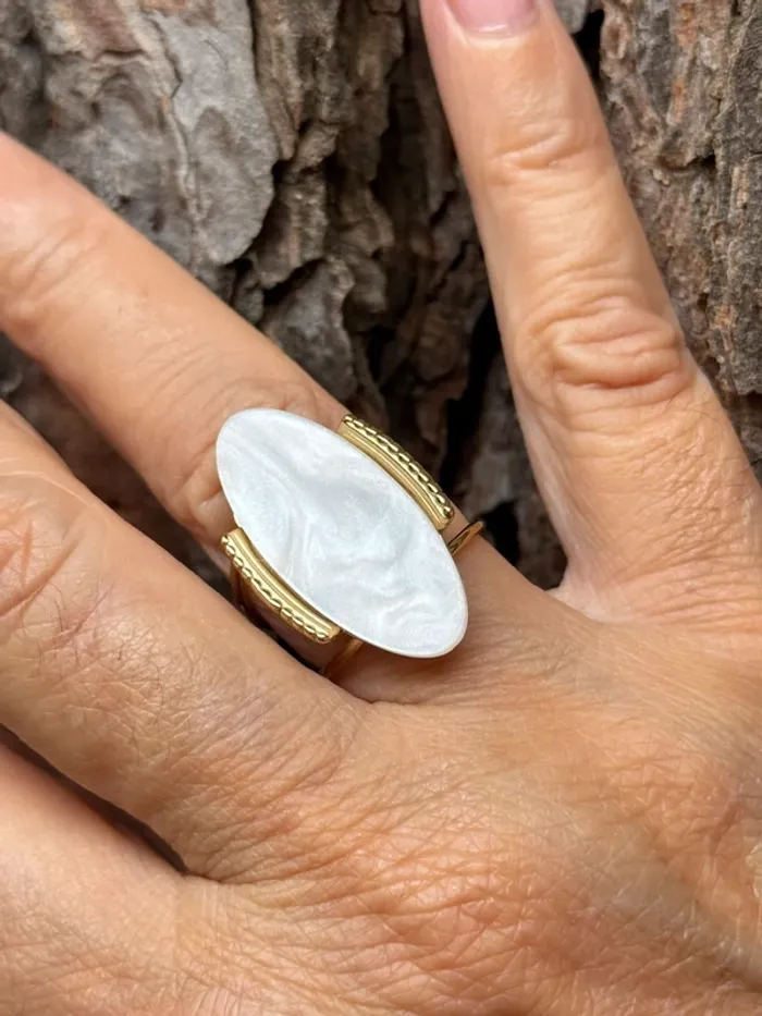 Grande bague réglable pavé blanc nacré acizg inoxydable or réglable - photo numéro 5