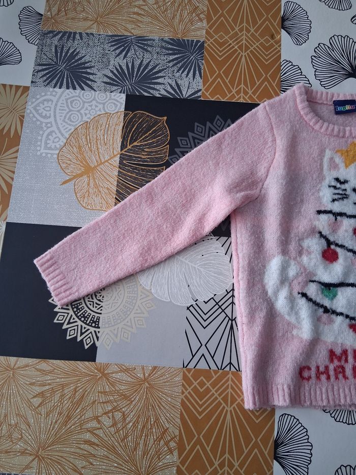 Pull de Noël fille rose chat 2-4 ans - photo numéro 3