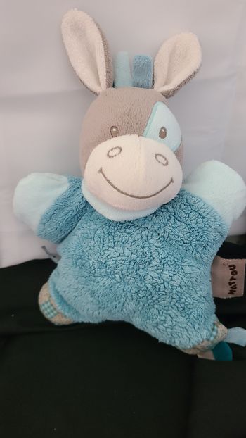 Doudou semi plat cheval NATTOU Gaston et Cyril bleu gris