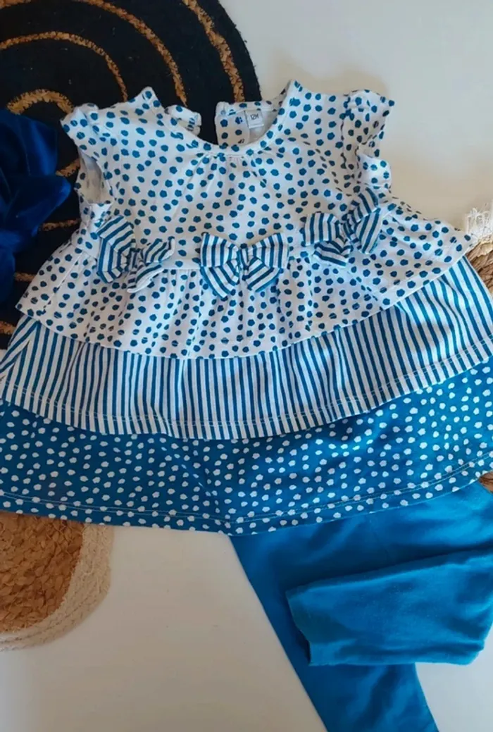 Ensemble bébé débardeur à noeud tee-shirt manches courtes et legging mi saison printemps été automne - photo numéro 2