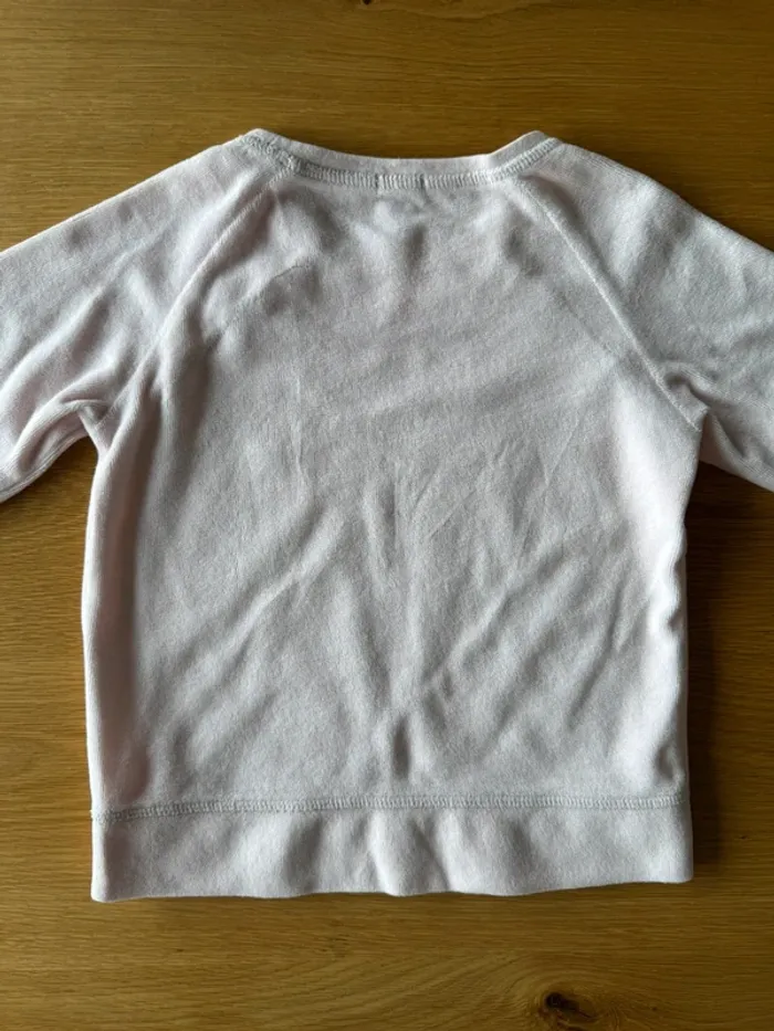 Pyjama 2 pièces en velours à ML haut rose pâle et tête de chat, bas gris - Taille 4 Ans - photo numéro 7