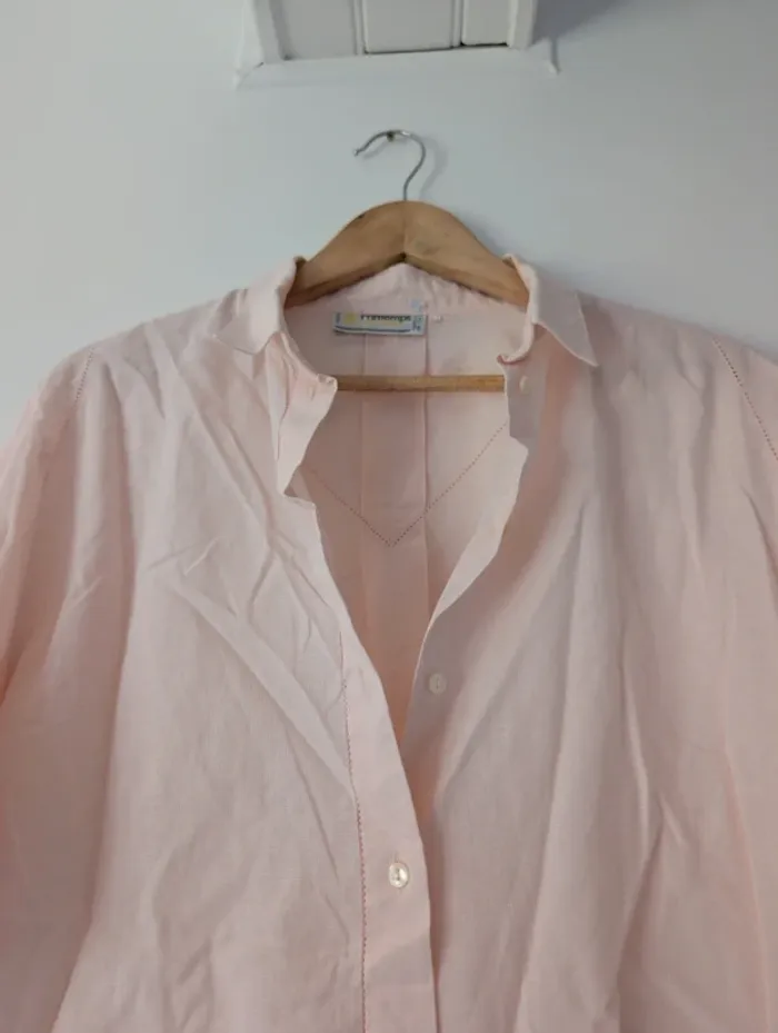 Chemise manches courtes coton rose pâle ample style vintage rétro Printemps Taille 38 - photo numéro 6