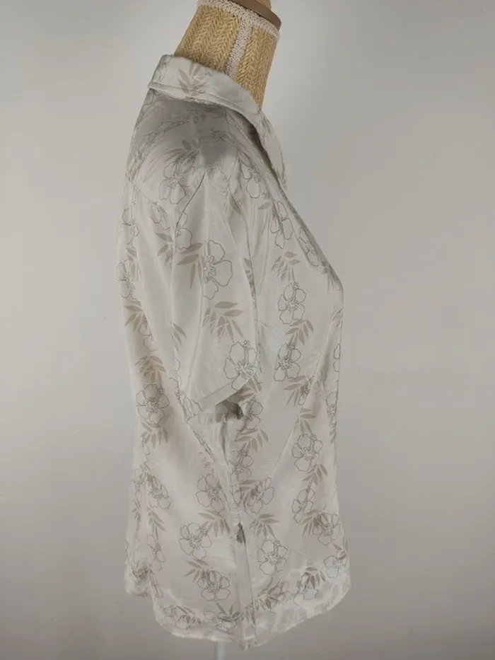 Chemise manches courtes crème motifs fleurs tropicales beige blanc taupe taille XL The North Face - photo numéro 3