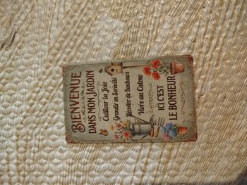 Plaque publicitaire motif bienvenue dans mon jardin neuf 