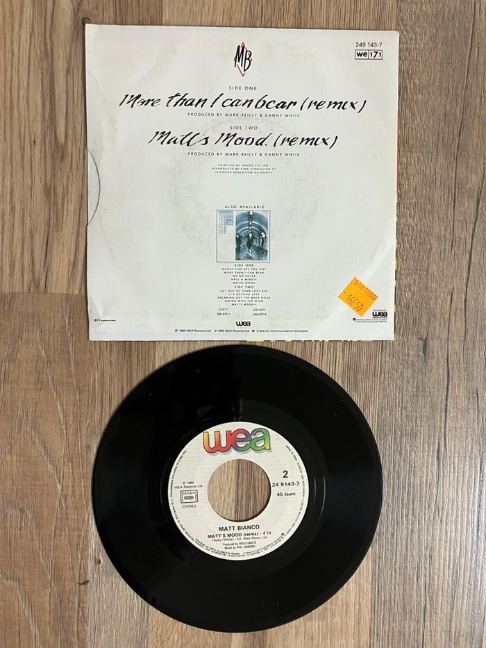 Vinyle 45 tours-Matt Bianco-More than I can bear - photo numéro 2