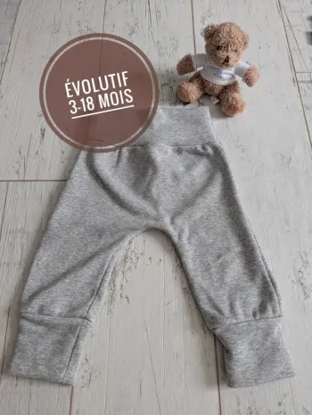 👖 Pantalon évolutif Bbpirate 3-18 mois gris chiné doublé polaire