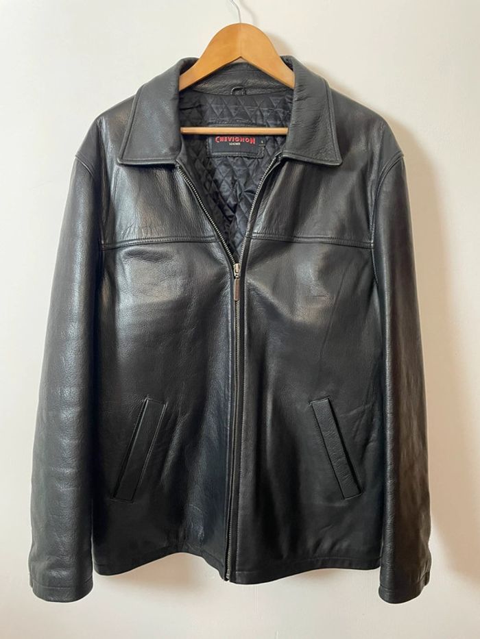 Blouson vintage homme en cuir véritable Chevignon marron années 90 taille L