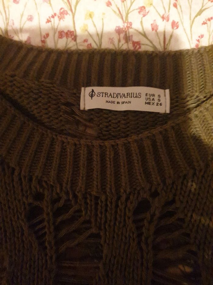 Pull en.maille ajourée kaki - photo numéro 3