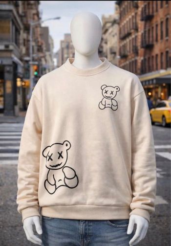 Sweat beige teddy imprimé streetwear