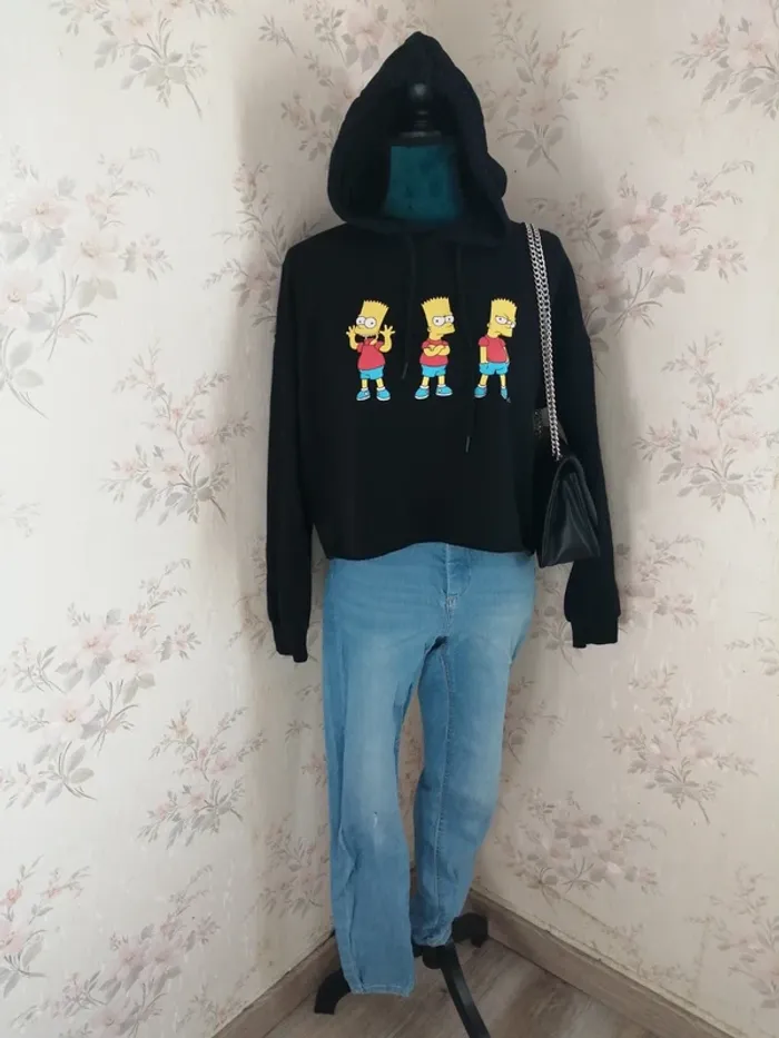 Sweat à capuche crop top noir imprimé Bart Simpson / don't call me jennyfer / (L) - photo numéro 2