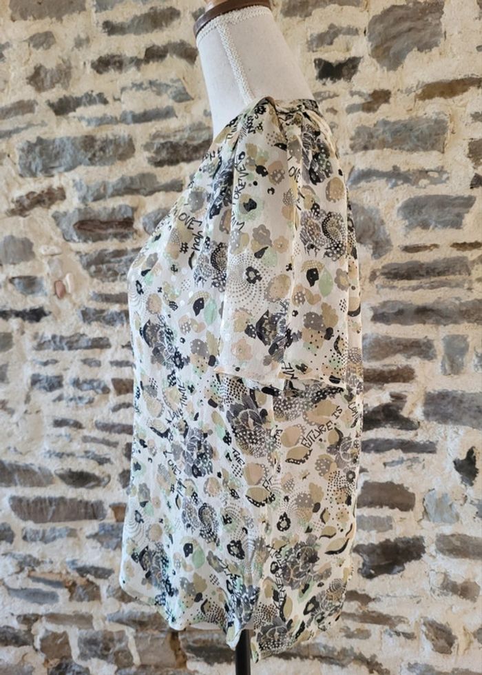 Blouse manches courtes à motifs écrue beige kaki IKKS Taille 42 - photo numéro 4