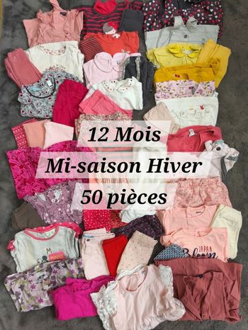 Gros lot 50 pièces bébé fille – 12 mois – Mi-saison / Hiver