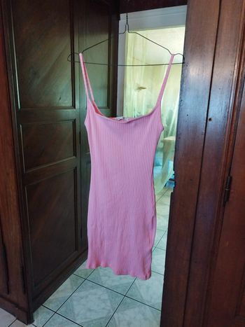 Robe rose pâle col rond viscose M/38 y2k