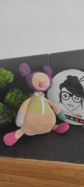 Moulin roty Famille Petitpas peluche souris violet marron vert doudou rayé Rose