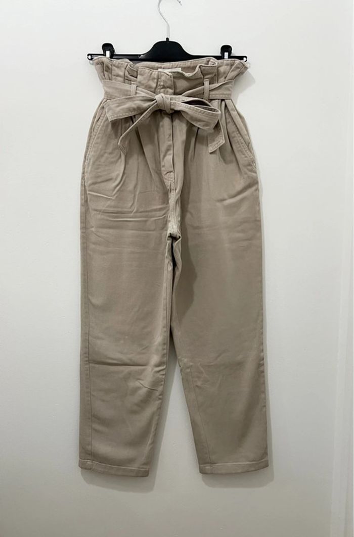 Pantalon paper bag beige