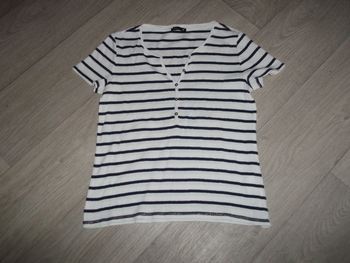 Tee shirt BREAL rayé marine et blanc liserés argentés taille M TBE