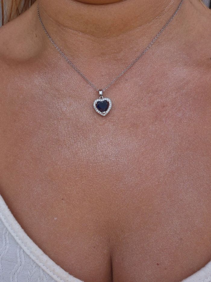 Superbe collier acier cœur bleu - photo numéro 5