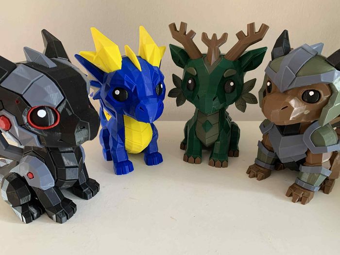 Lot de 4 dragons fantasy – Figurines décoratives – Impression 3D multicolore - photo numéro 2