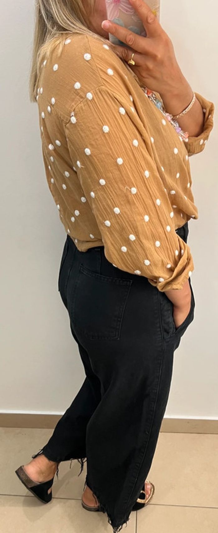 🟡 Chemise ample moutarde à pois Stradivarius – Taille M - photo numéro 7