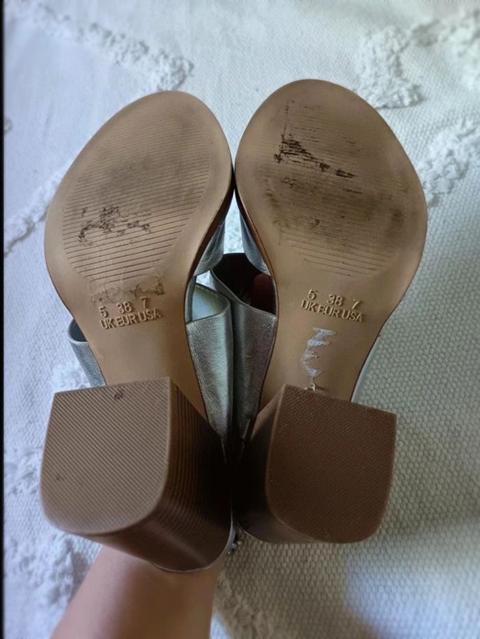 Mules sandales à talons argentées - photo numéro 7