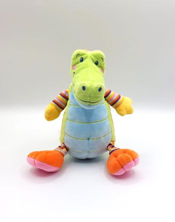 Peluche crocodile vert NICOTOY bleu orange rose rayures 26 cm sos doudou