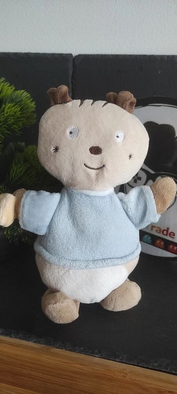 Doudou Ecureuil Renne Sucre d'orge 24 cm peluche cerf elan marron bleu Dent