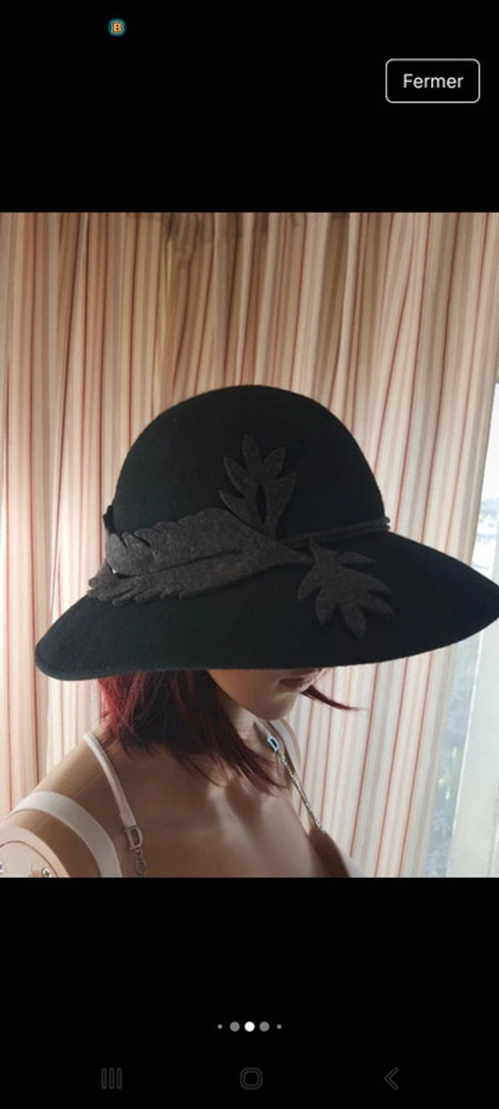 Chapeau femme noir en 100% laine 56cm - photo numéro 5