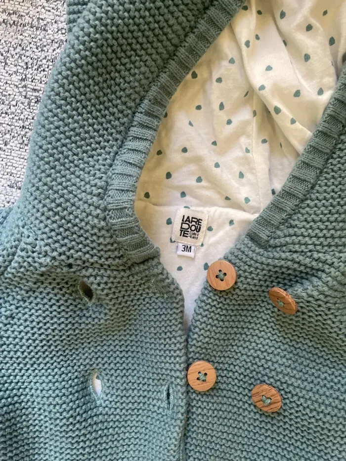 Manteau tricot doublé turquoise - photo numéro 2