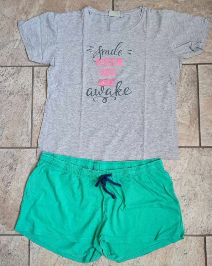 Pyjama ete haut gris short vert l/xl