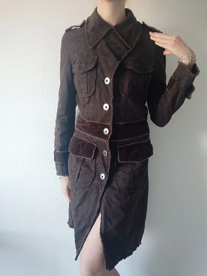 Long manteau marron y2k vintage officier/ EDC by Esprit - 38/M à 40/L - photo numéro 2