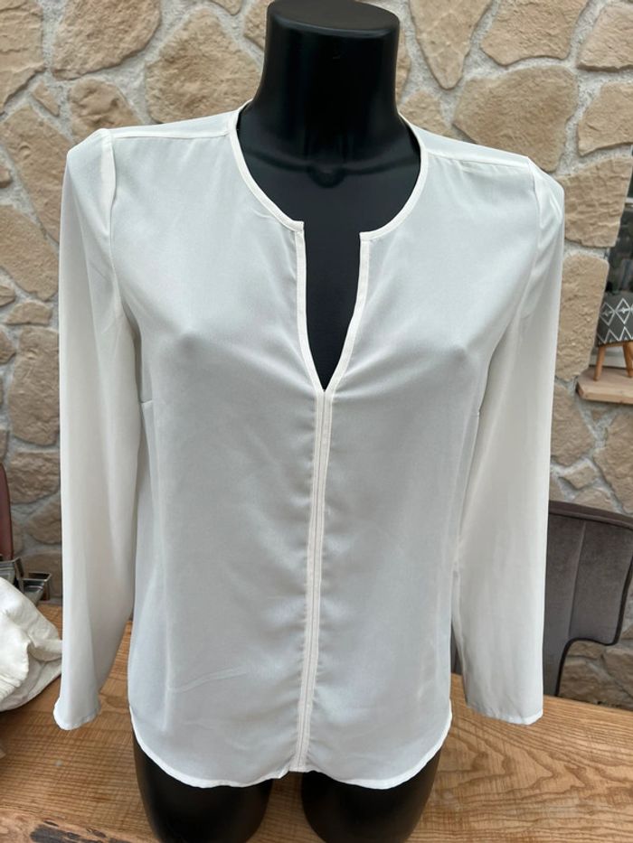 Chemisier femme blanc taille 38 M blanc fluide tailleur manches longues tex