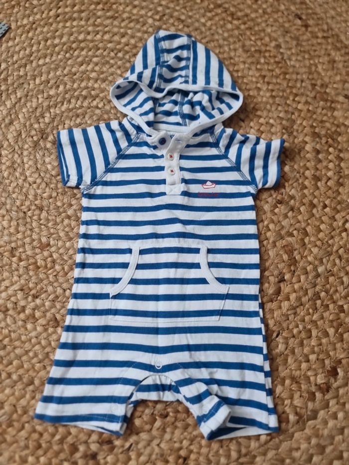 Combishort 6 mois rayé bleu et blanc brioche