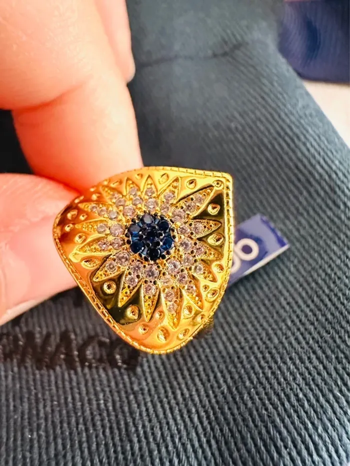 🌞Bague APM Monaco Soleil Mystique en Or Plaqué et Cristaux Bleus - photo numéro 5