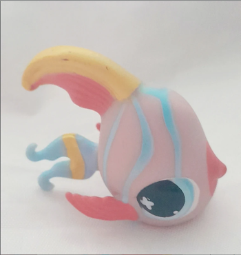 Figurine Littlest Pet Shop Poisson Scalaire rose bleu et jaune