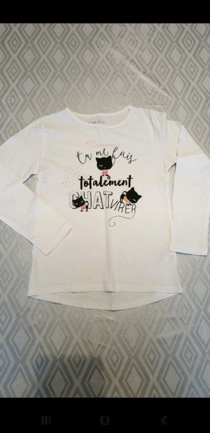 T-shirt fille manches longues 8 ans chat