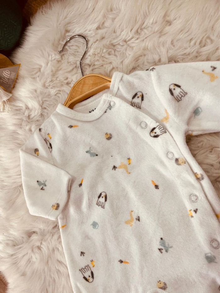 Taille naissance pyjama velours garçon Kiabi blanc * animaux * 💙 - photo numéro 2