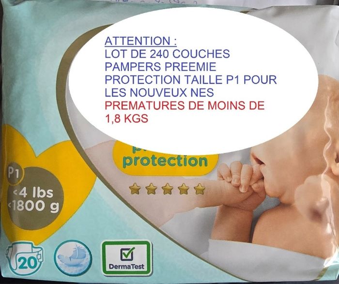 Lot de 240 Pampers Preemie Protection Neuf pour nourrissons prématurés de moins de 1,8 kg.