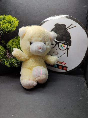 Petite peluche chien chat ours jaune vintage ajena doudou blanc rose Ancien 