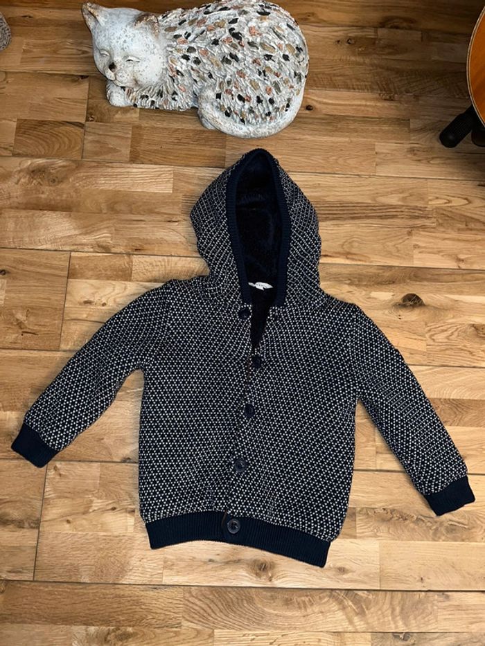 Gilet Chiné marine et blanc doublé 86 cm/2ans - photo numéro 2