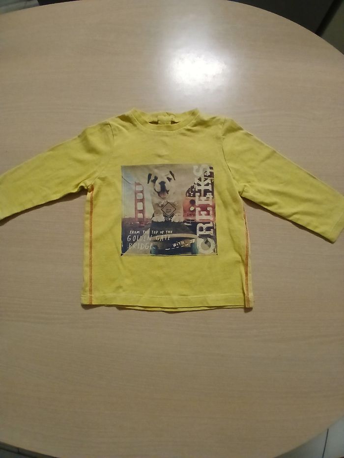 Pull fin en coton bebe taille 12 mois marque creeks couleur jaune motifs chien - photo numéro 5