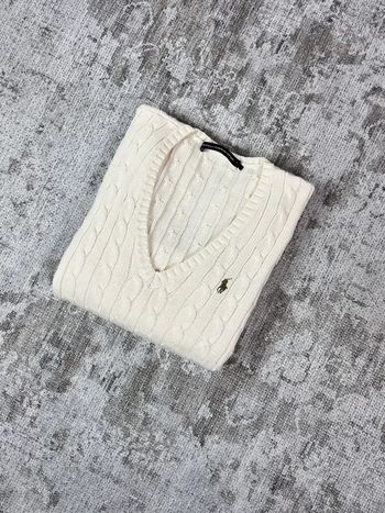 Pull col en V ralph lauren beige logo brodé marron taille L 466D