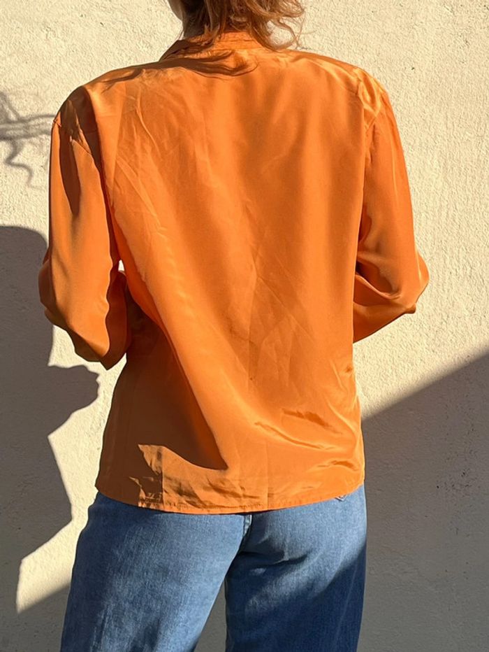 Chemise fluide manches longues bouffantes et épaulettes - orange satiné - photo numéro 8