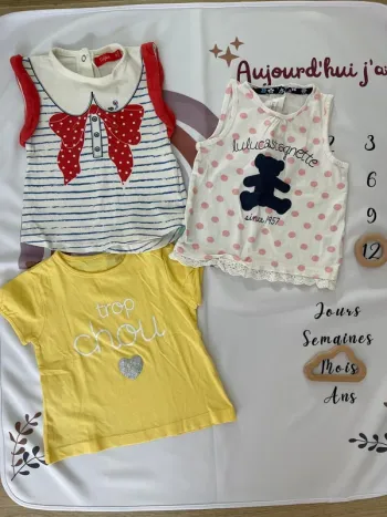 👕 Lot de t-shirts manches courtes bébé fille – Taille 12 mois