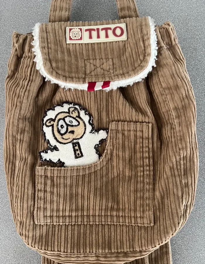Sac à dos enfant velours marron / mouton Tito - photo numéro 2
