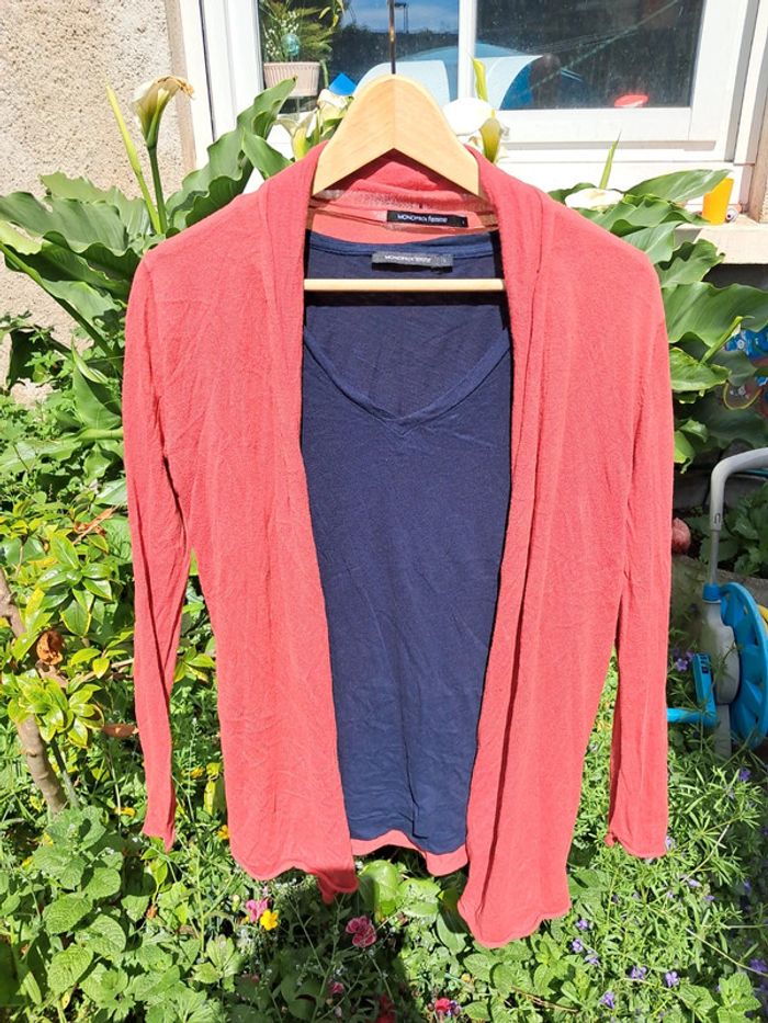 Lot de 1 t-shirt col V et 1 gilet léger Monoprix Femme S