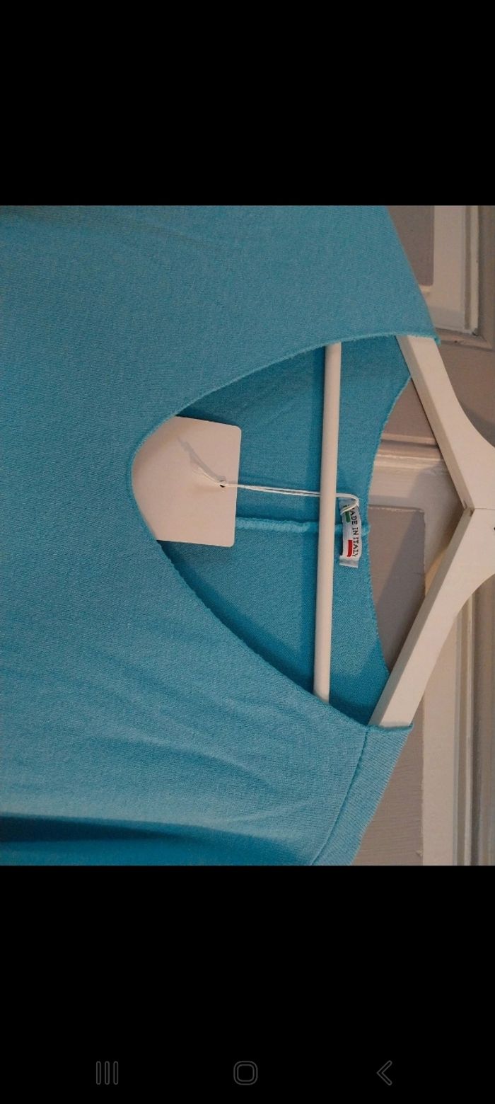 Pull col v turquoise neuf - photo numéro 2