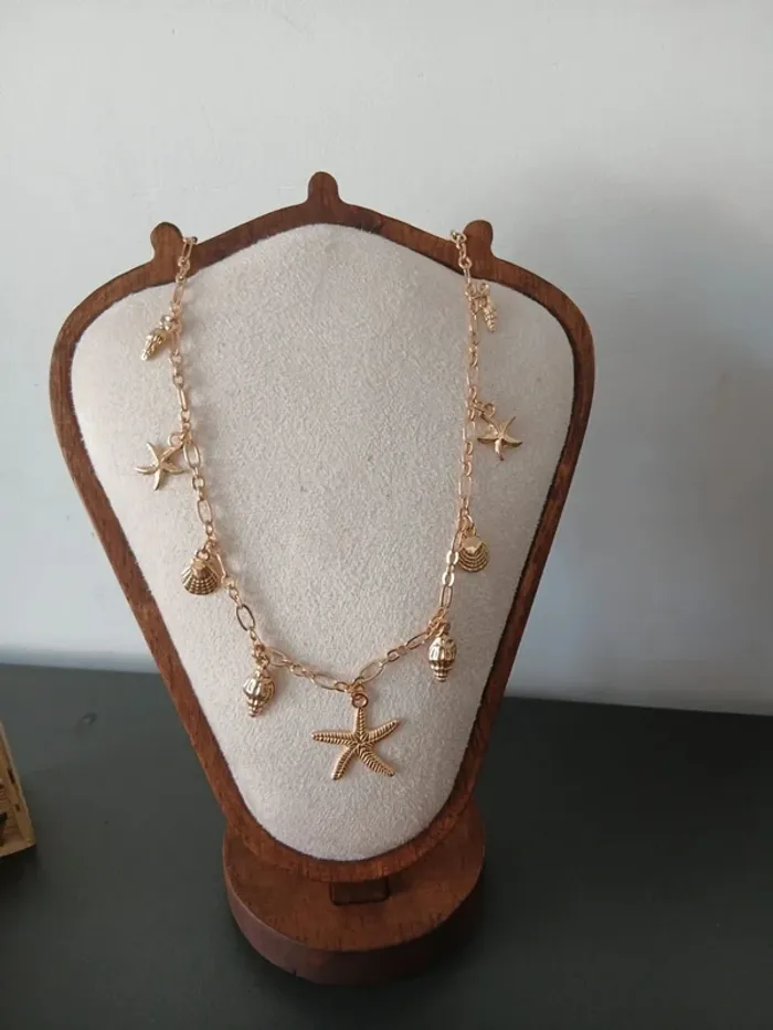 Collier étoile de mer acier inoxydable or doré coquillage porcelaine summer - photo numéro 4
