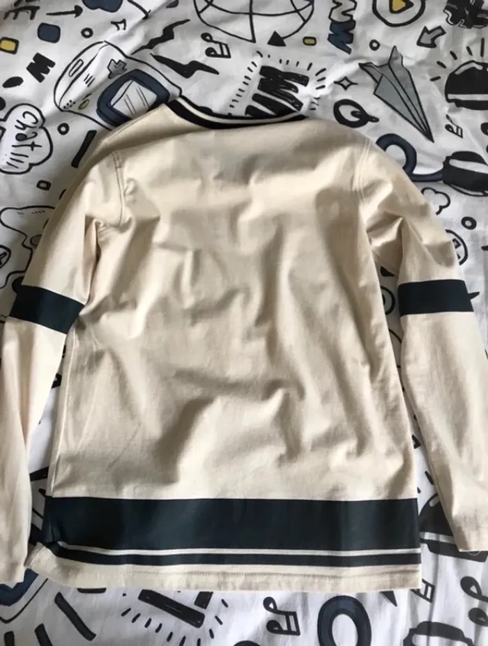 tshirt manches longues garçon 12 ans beige et bleu à rayures - photo numéro 6