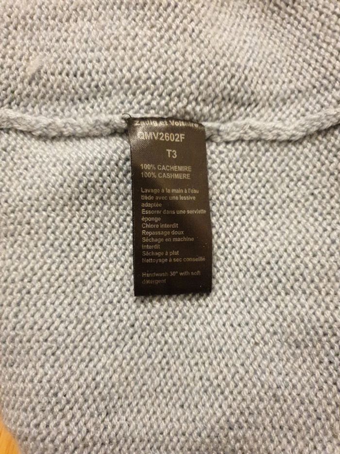 Pull col V 100% cachemire gris bleu - photo numéro 9