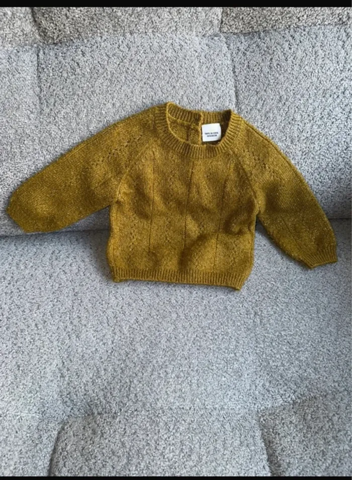 Pull moutarde liserés pailletés maille jeu de torsades Tape à l'œil
